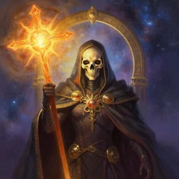 portrait of the galactic arch skull bishop, the nova cross holds the power of the sun, by alena aenami, by ross tran, digital art painting