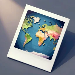 isometric vintage analog polaroid photograph of geographic shapes, color bleed, tiles, videogame, pixelart