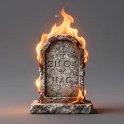 burning tombstone, digital art