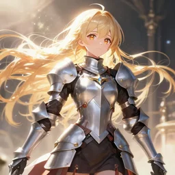 beautiful attractive female knight with sunlight and magic around her, light flowing hair, anime key visual, absurdly beautiful, highly detailed, sharp focus, concept art, granblue fantasy, anime by serafleur / d pin / rongzhen luo / mingdosa / ruan jia / gemi ningen