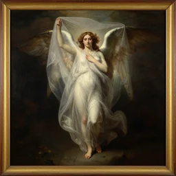 angel emerging from veil of darkness by herbert james draper, sir lawrence alma - tadema, john william godward. oil painting on wood. 1 8 9 6. depction of atmospheric depth, grand scale, intricate.