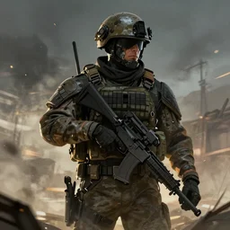 portrait illustration of a post apocalyptic soldier, dynamic lighting