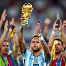 neymar jr lifting the world cup, cinematic, dramatic, color grading, photojournalism, colorful, highly detailed