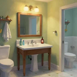 concept art of jetsons cartoon bathroom, painted by tim white