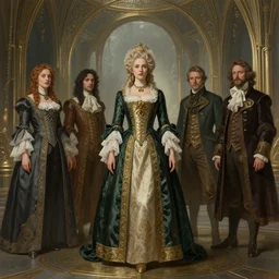 concept art of beautiful aristocrat wearing rococo byzantine outfit inside bronze art deco arcology, science fiction concept art by j. c. leyendecker, greg rutkowski, deak ferrand, anato finnstark, and rembrandt