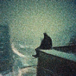 man sitting on top of building ledge snowing snowy film photo night time serene city scape (((Wadim Kashin Wenjun Lin Bladerunner2049))) ((somber melancholic))
