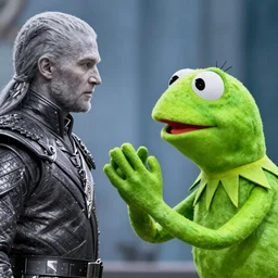 first shot of kermit the frog fighting the night king in game of thrones, ( eos 5 ds r, iso 1 0 0, f / 8, 1 / 1 2 5, 8 4 mm, postprocessed, crisp face, facial features )