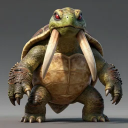 a giant angry!!! turtle monster kaiju!!! with a large head and two large tusks!!!!!! standing upright!!!, concept art, artstation, extremely detailed!!!