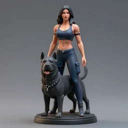 80mm resin detailed miniature of a Beautiful Muscular Woman with a Large Black Dog, Product Introduction Photos, 4K, Full body, Simple Background
