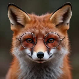 hyperrealistic mixed media image of fun, fluffy fox with metal round glasses, stunning 3 d render inspired art by greg rutkowski and xiang duan, perfect facial symmetry, realistic, highly detailed attributes and atmosphere, dim volumetric cinematic lighting, 8 k octane detailed render, post - processing, masterpiece,