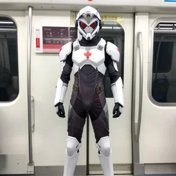 anime metroid costume in the subway