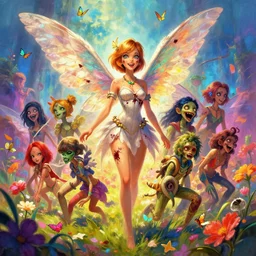 wonderdream faeries lady feather wing bloody damaged rabid toothsome zombie digital art painting fantasy bloom vibrant, art gta 5 cover, official fanart behance hd artstation by jesper ejsing, by rhads, makoto shinkai and lois van baarle, ilya kuvshinov, ossdraws, that looks like it is from borderlands and by feng zhu and loish and laurie greasley, victo ngai, andreas rocha, john harris illustration character design concept colorful joy atmospheric lighting butterfly