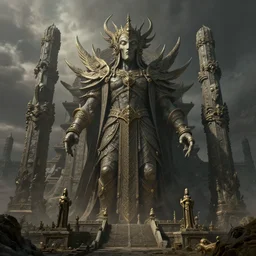 shrine of panur the implacable and the associated statue and the face without visage. fantasy art, d & d, highly detailed, 8 k resolution.