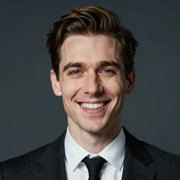 portrait of a forty two year old british man with slim features vampire feeling happy f / 1. 4