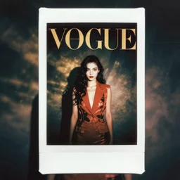 kitsch fashion, polaroid photo, night, vogue