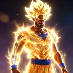 Lebron James Lebron James Lebron James Lebron James Lebron James cosplay as Super saiyan Goku, light shining, glowing body, detailed digital art, colourful masterpiece beautiful beautiful beautiful