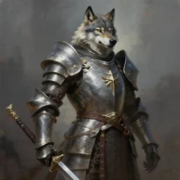 painting of an anthropomorphic wolf knight character, epic dramatic digital painting, trending on artstation