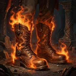 illustration of boots, magic item, osr dungeon, tomb of horror, illustration, fire style, high detail, high resolution