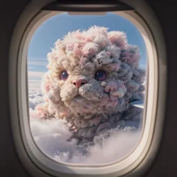 photo from airplane window of giant titan fluffy, ultra detailed, 4 k