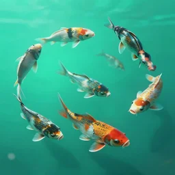 koi fish floating in space, turquoise and emerald background, realistic detailed digital art by maxwell boas, jessica rossier, christian dimitrov, anton fadeev, trending on artstation, cgsociety, rendered in unreal engine, shadow of the tomb rider, soft colors, 4 k, hq