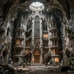 a underground apartment in the style of gothic architecture in the style of brutalist architecture trending on artstation deviantart pinterest detailed realistic hd 8 k high resolution