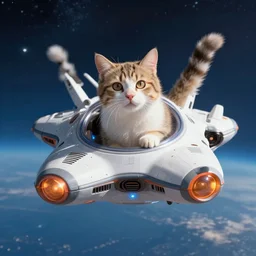 a cat flying a space ship, photo, high quality, 8 k resolution