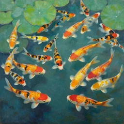 painting of a koi pond by ismail inceoglu