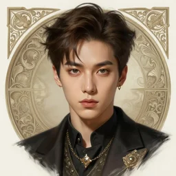 semi-realistic portrait Yeonjun as a handsome rogue, face, D&D, fantasy, intricate, elegant, digital painting, artstation, concept art, smooth, sharp focus, illustration, art by artgerm and greg rutkowski and alphonse mucha