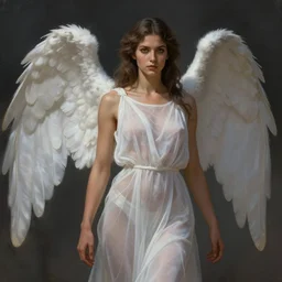 a female angel of mercy wearing see through white long dress by michael komarck, olive skinned, sumerian, d & d, highly detailed, digital painting, artstation, concept art, sharp focus, illustration, cinematic lighting