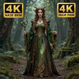 full length photo of a very beautiful!! elemental earth witch with ornate green and brown robes, highly detailed, 4 k, hdr, smooth, sharp focus, high resolution, award - winning photo