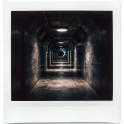 underground facility, scp, horror, corridor, dark, futuristic, polaroid photgraphy