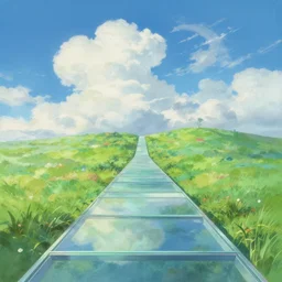 glass road rising into the sky, landscape painting by chuck jones makoto shinkai