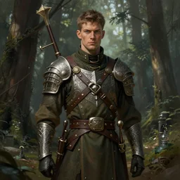 male soldier in the forest, by gerald brom!!!, D&D, fantasy, intricate, elegant, highly detailed, digital painting, artstation, concept art, matte, sharp focus, illustration