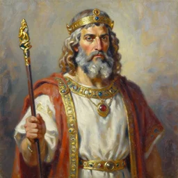 highly detailed palette knife oil painting of a historically accurate depiction of the ancient biblical israeli king solomon, wealthy, wise, by Peter Lindbergh, impressionistic brush strokes, painterly brushwork