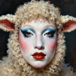 closeup portrait of a sheep in drag makeup, by ilya repin