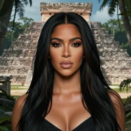 detailed portrait of kim kardashian in mayan pyramid jungle ruins by charles theodore frere