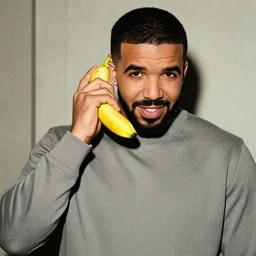 drake holding a banana to his ear pretending he ’ s on a phone call