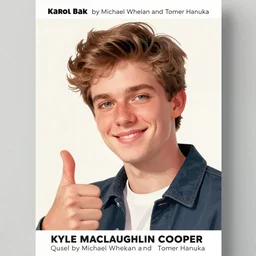 poster artwork by Michael Whelan and Tomer Hanuka, Karol Bak of portrait of Kyle MacLaughlin Cooper thumbs up, from scene from Twin Peaks, clean