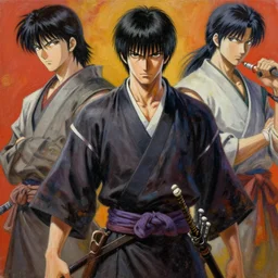 demon samurai warrior , short hair, made by Yusuke Murata, Tomohiro Shimoguchi, Takeshi Obata, Tite Kubo, ArtStation,oil on canvas, CGSociety,nreal engine