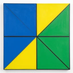 painting, rectangle and triangle shapes ( colors : blue, yellow, green ), divided by black lines