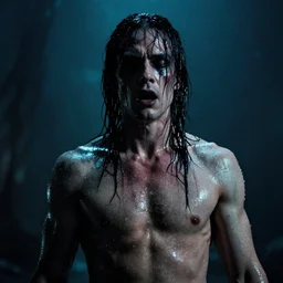 unimaginable eldritch horror as the american psycho, sweating intensely, cinematic still
