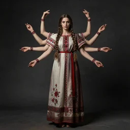 full body portrait of marzanna slavic goddess with six arms in traditional slavic clothes : concept art zdzisław beksinski, hd, 4 k, ultra clear detailed : dark color gamma