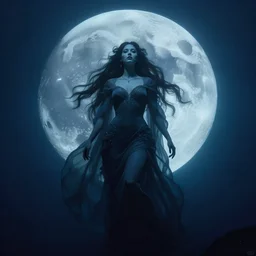 dark underwater portrait of the moon queen of the ocean by greg rutkowski