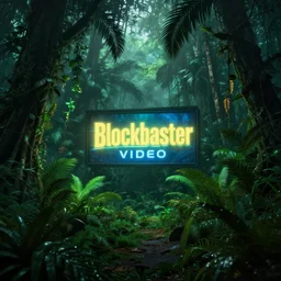 blockbuster video high resolution glowing jungle overgrown blockbuster video parallax, ominous misty jungle atmosphere