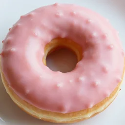 a close up photo of a delicious looking pink frosted donut, high quality, hd, food photography