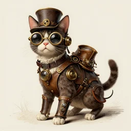 a steampunk cat in the style of jules verne