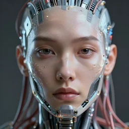 a beautiful portrait of human face, with epic bionic cyborg implants, wires, tubes, biomechanical details, liquid, prismatic highlights, depth of field, cinematic, concept art, 5 0 mm, artstation, elegant, focus, octane render, vray, by h. r. giger