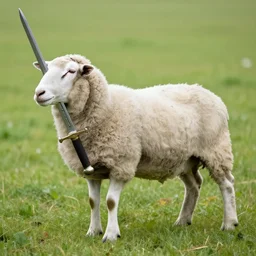 sheep holding a longsword