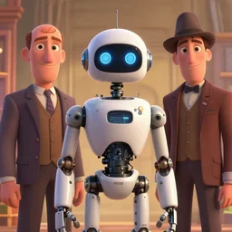 Lofi portrait with robot, Pixar style by Joe Fenton and Stanley Artgerm and Tom Bagshaw and Tim Burton