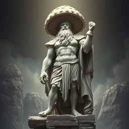 a masterpiece hyperdetailed dnd tarot card, magnificent shrigma the mushroom deity as depicted in a colossal greek marble statue ( with godlike bodybuilder physique ), hd tarot card depicting monumental statue of a mushroom god with cute large mushroom hat, hdr, 8 k, artstationhq, digital art